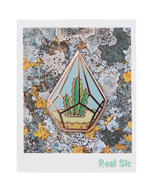 Cute Cactus in Geometric Terrarium Enamel Pin