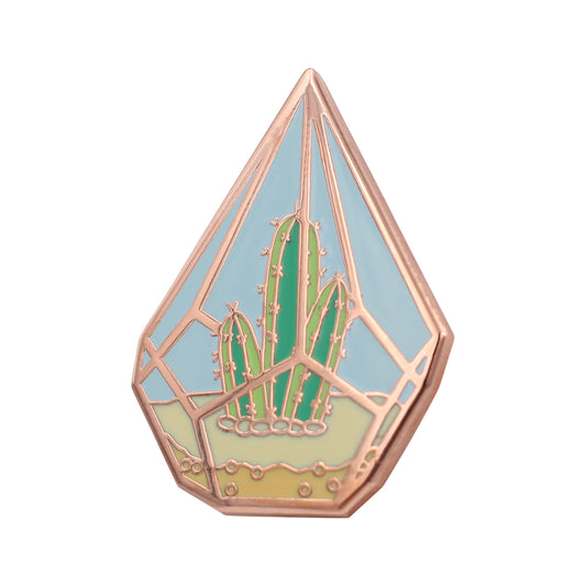 Cute Cactus in Geometric Terrarium Enamel Pin